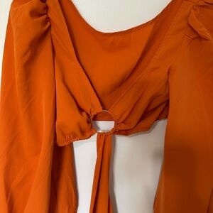 Orange Tie-Front Blouse